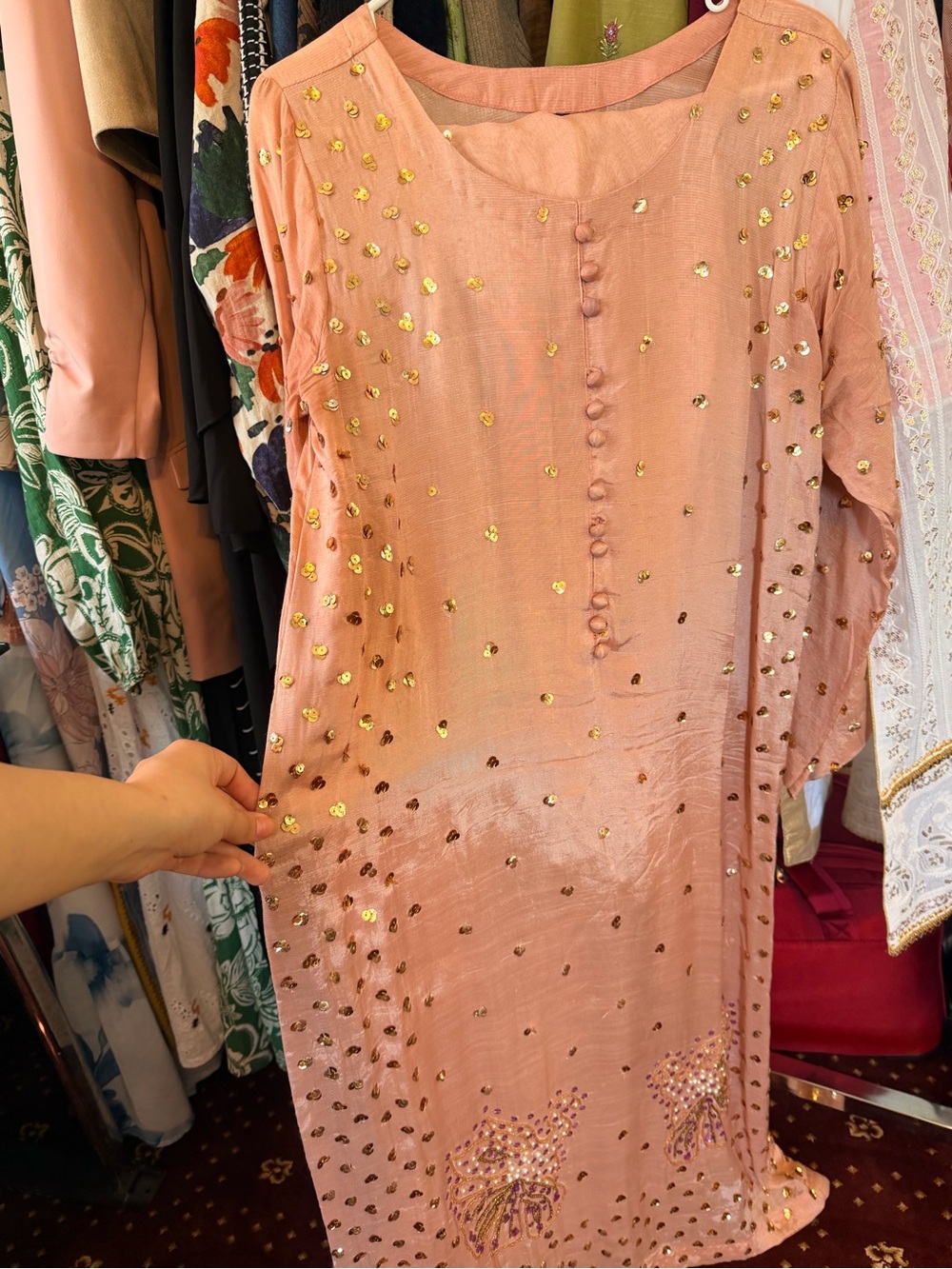 Sequined Peach-Pink Tunic Dress